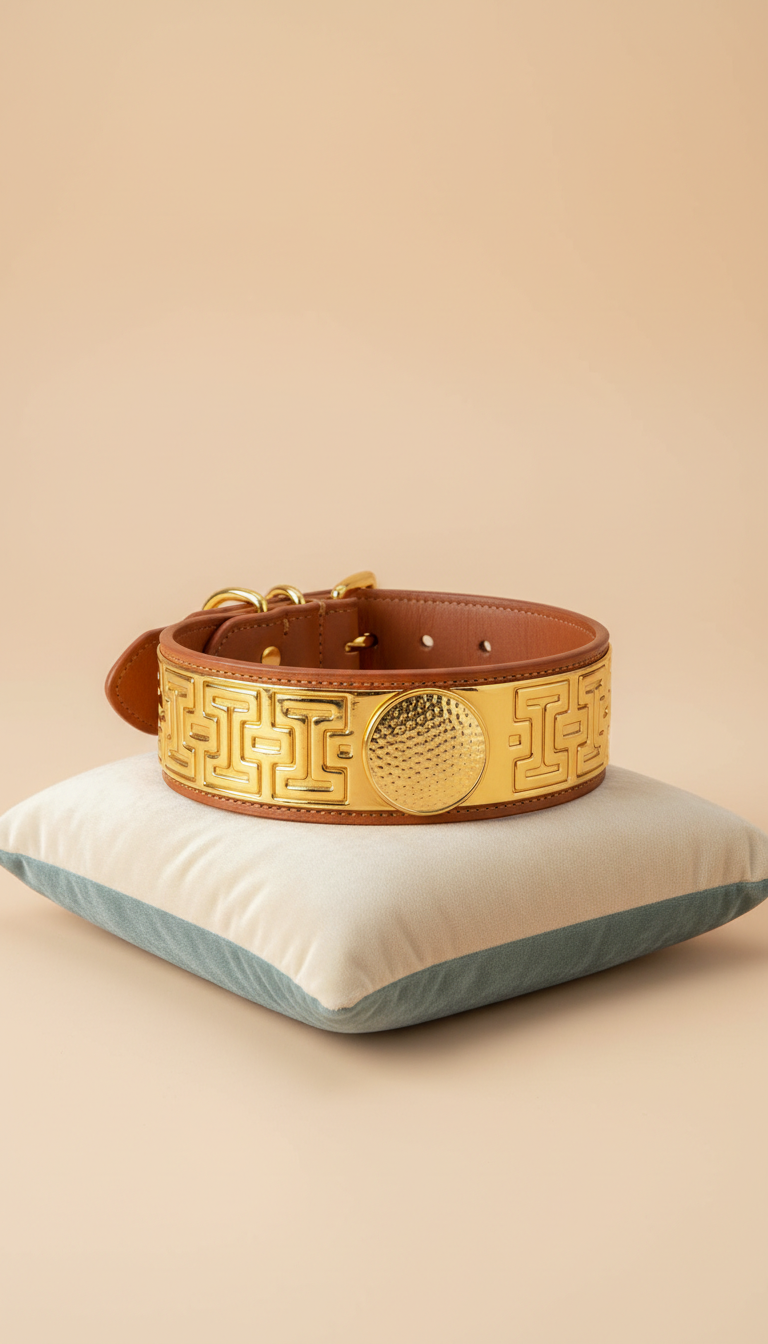 Golden Collar Leather Pet Accessory