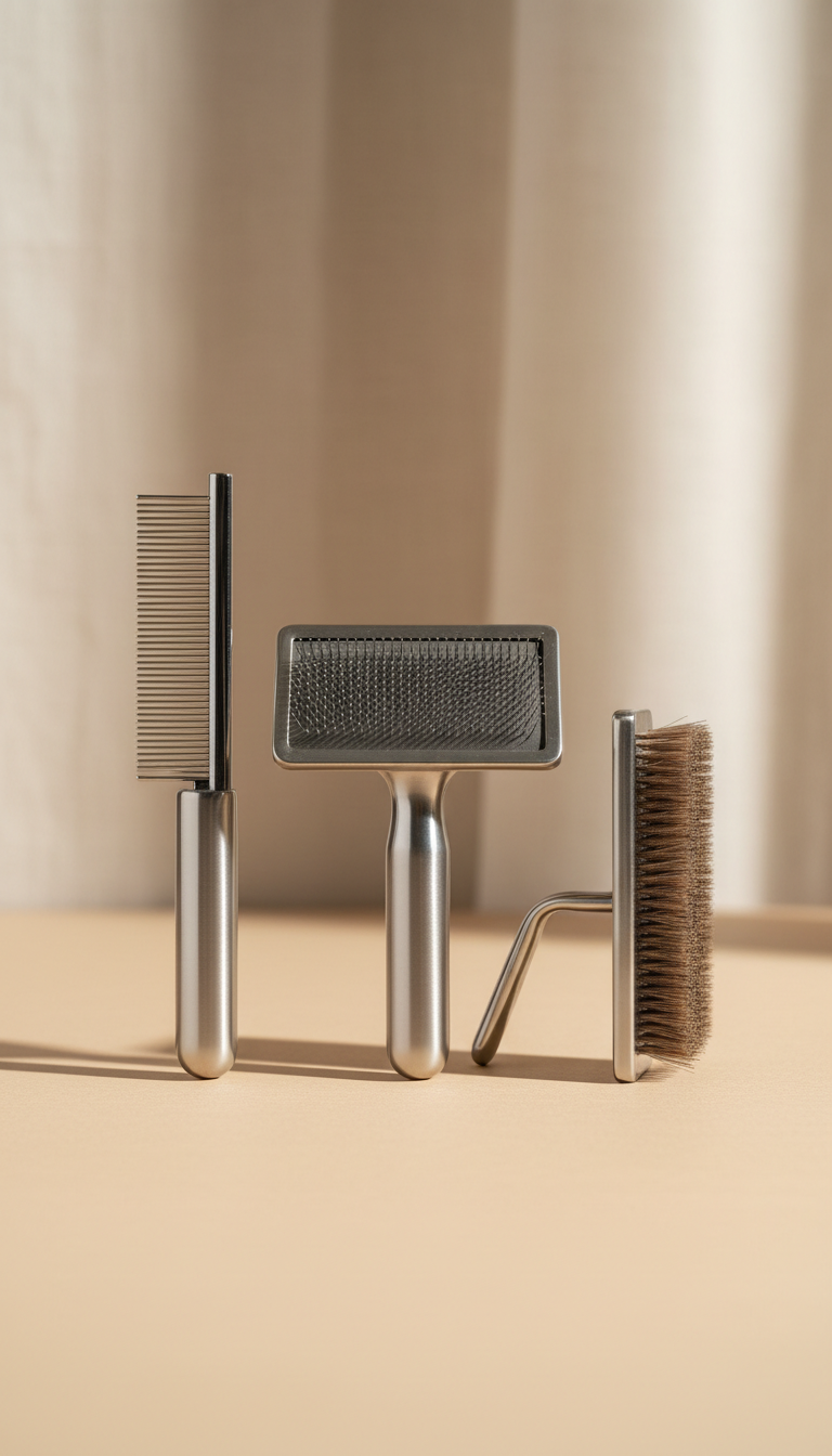 Stainless steel grooming brush set