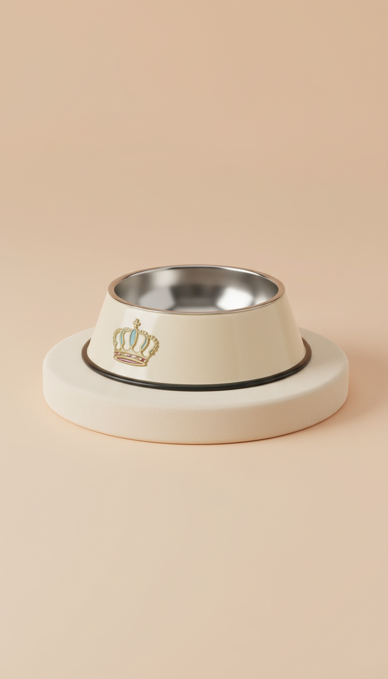 Crown Cream Stainless Steel Pet Bowl