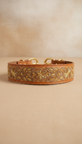 Gold-embroidered leather collar